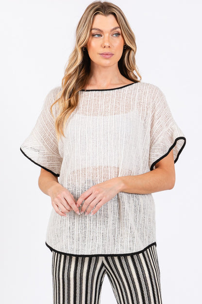 Contrast Trim Short Sleeve Knit Cover Up