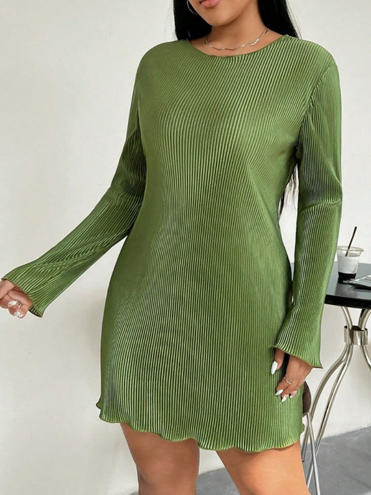 Plus Size Lettuce Hem Round Neck Long Sleeve Dress