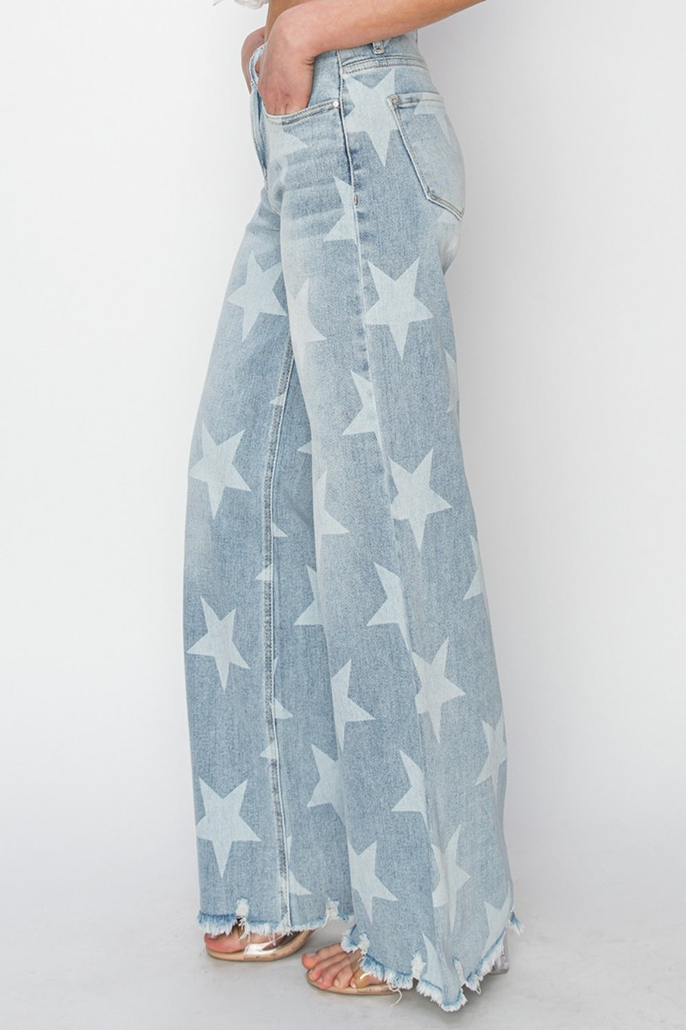 RISEN Raw Hem Star Wide Leg Jeans