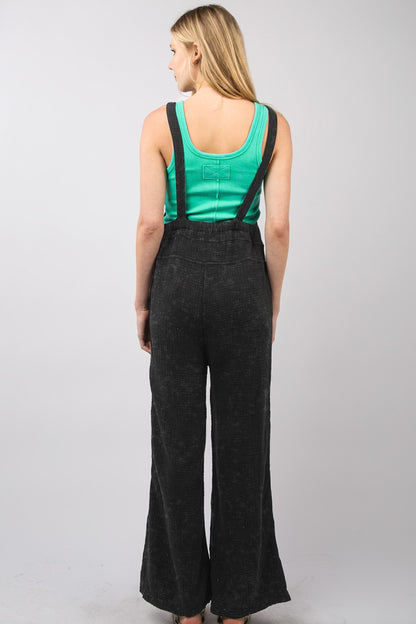 Texture Washed Wide Leg Overalls