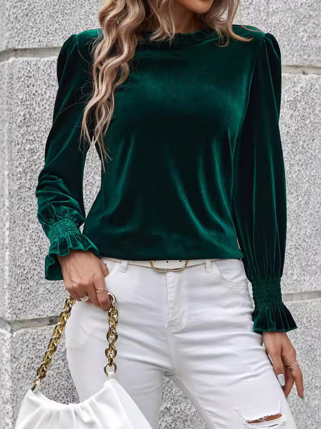 Round Neck Flounce Sleeve Top