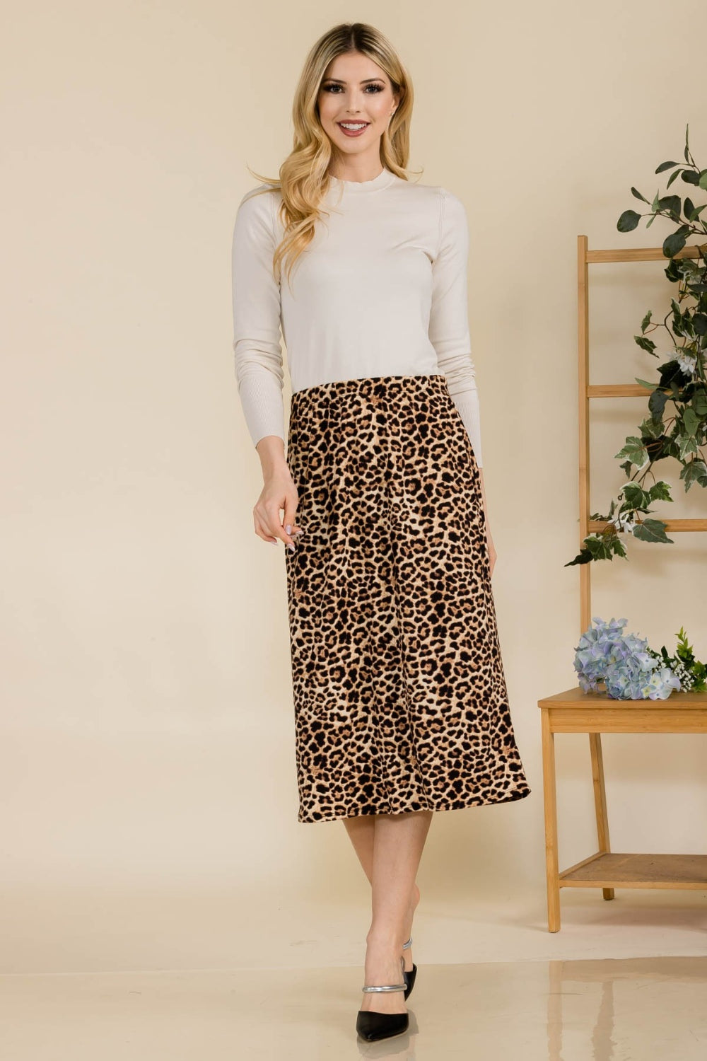 Leopard A-Line Midi Skirt