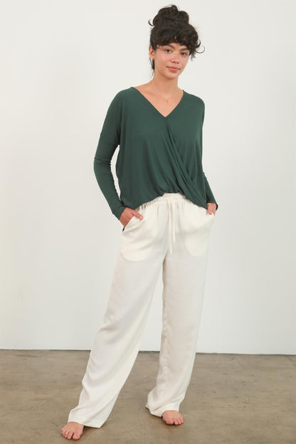 Draped Drop Shoulder Long Sleeve Top