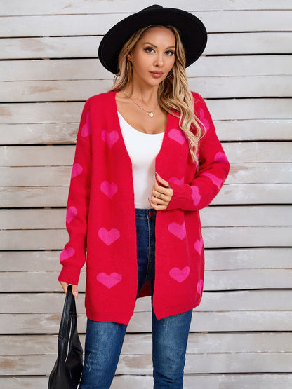 Heart Open Front Long Sleeve Cardigan