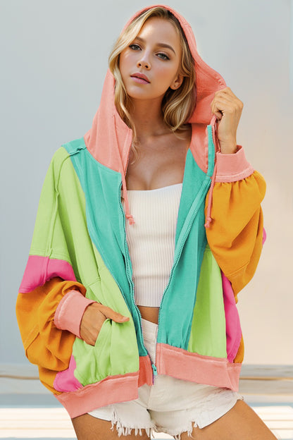 Color Block Zip Up Hoodie