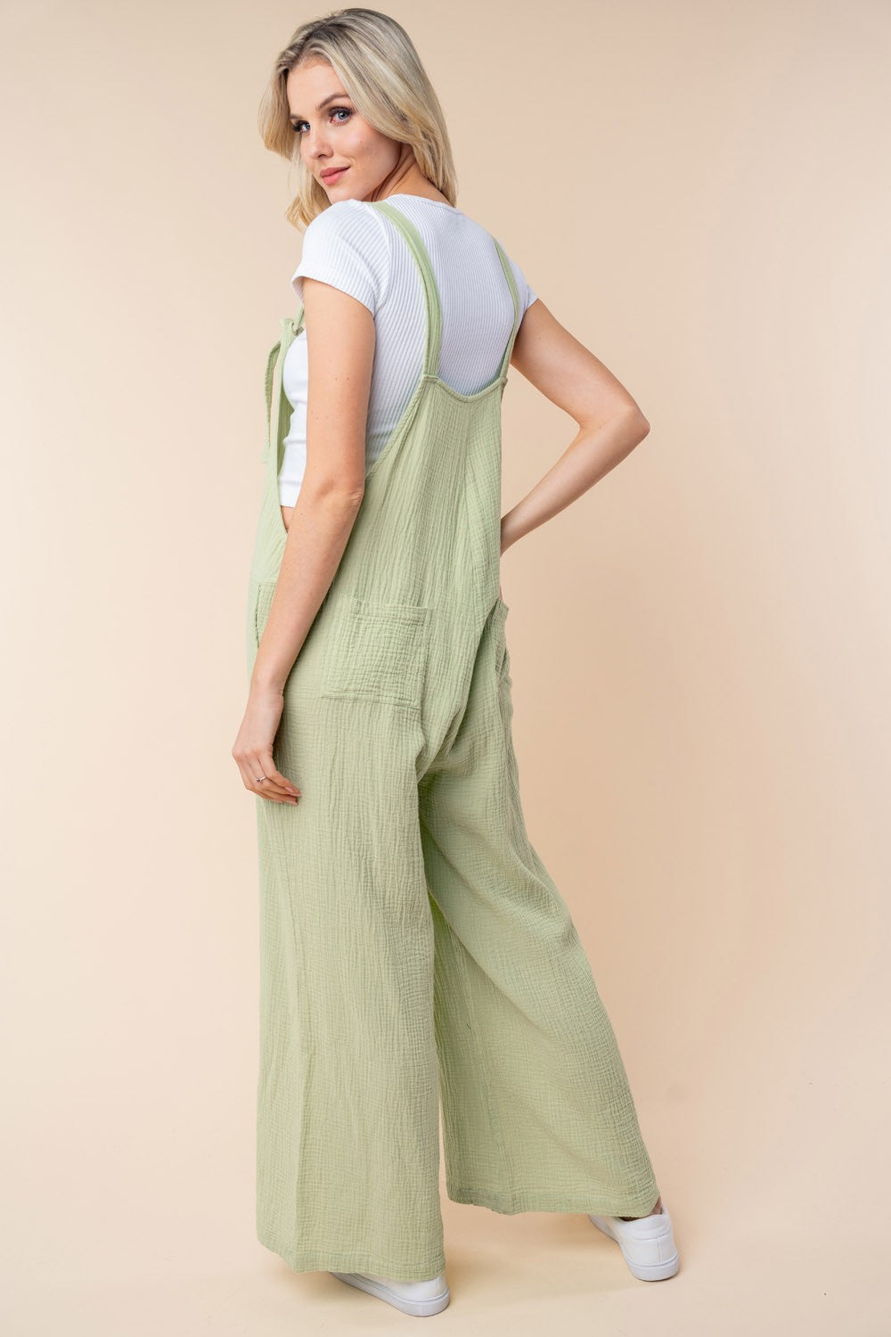 Texture Sleeveless Wide Leg Jumpsuit