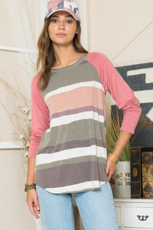 Striped Contrast Long Sleeve T-Shirt