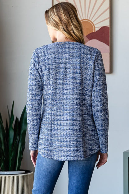 Houndstooth Tweed Open Front Blazer