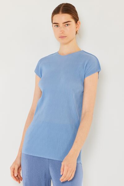 Rib Pleated Cap Sleeve Top