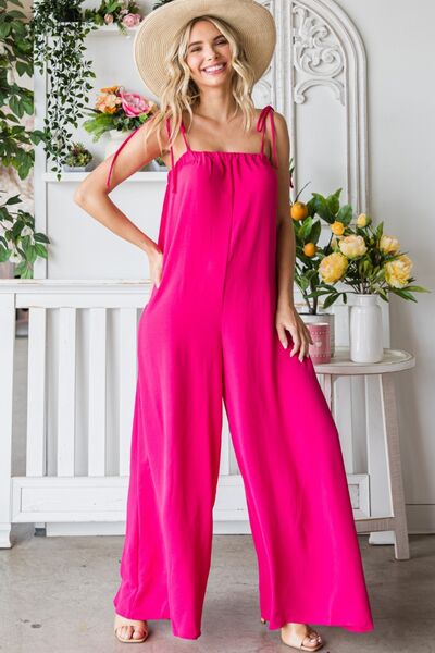 Pocketed Spaghetti Strap Wide Leg Jumpsuit