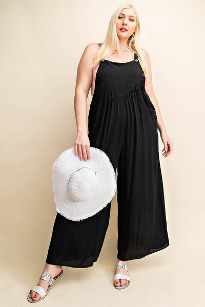 Sleeveless Ruched Wide Leg Overalls