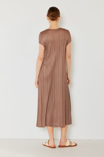 Pleated Cap Sleeve A-Line Dress