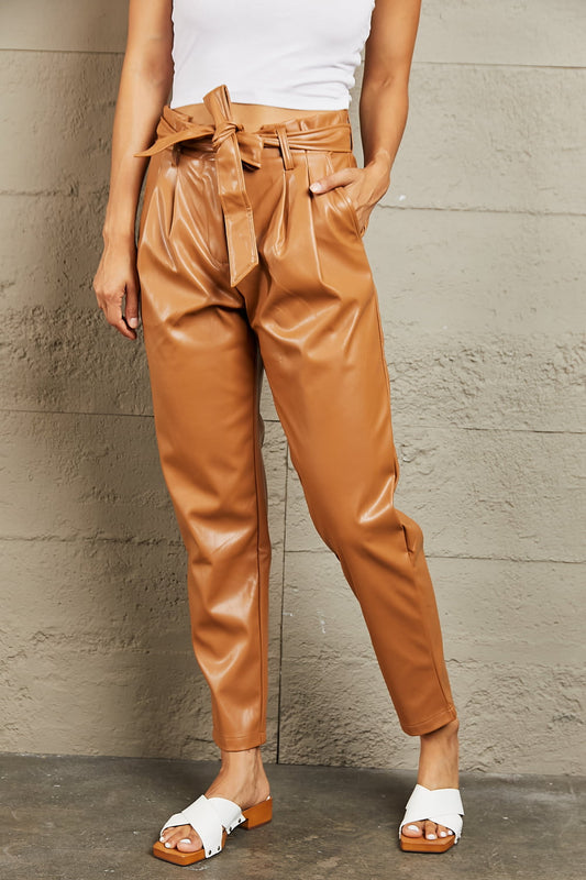 Powerful You Faux Leather Paperbag Waist Pants