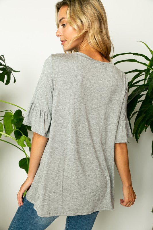 PLUS SOLID RUFFLE SLEEVE LOOSE TOP