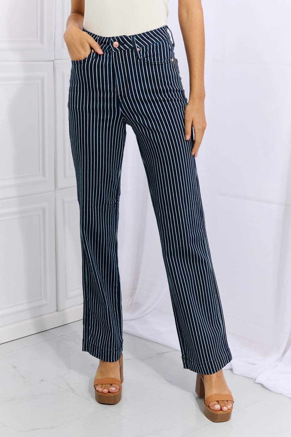 Judy Blue High Waisted Tummy Control Striped Straight Jeans