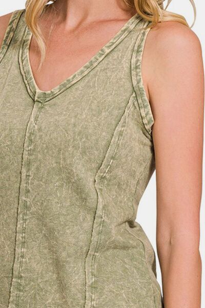 Exposed Seam V-Neck Wide Strap Tank