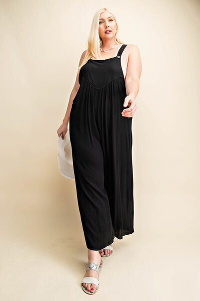 Sleeveless Ruched Wide Leg Overalls