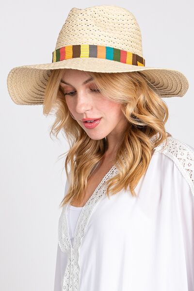 Contrast Wide Brim Straw Hat