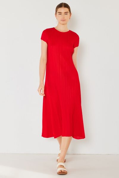 Pleated Cap Sleeve A-Line Dress