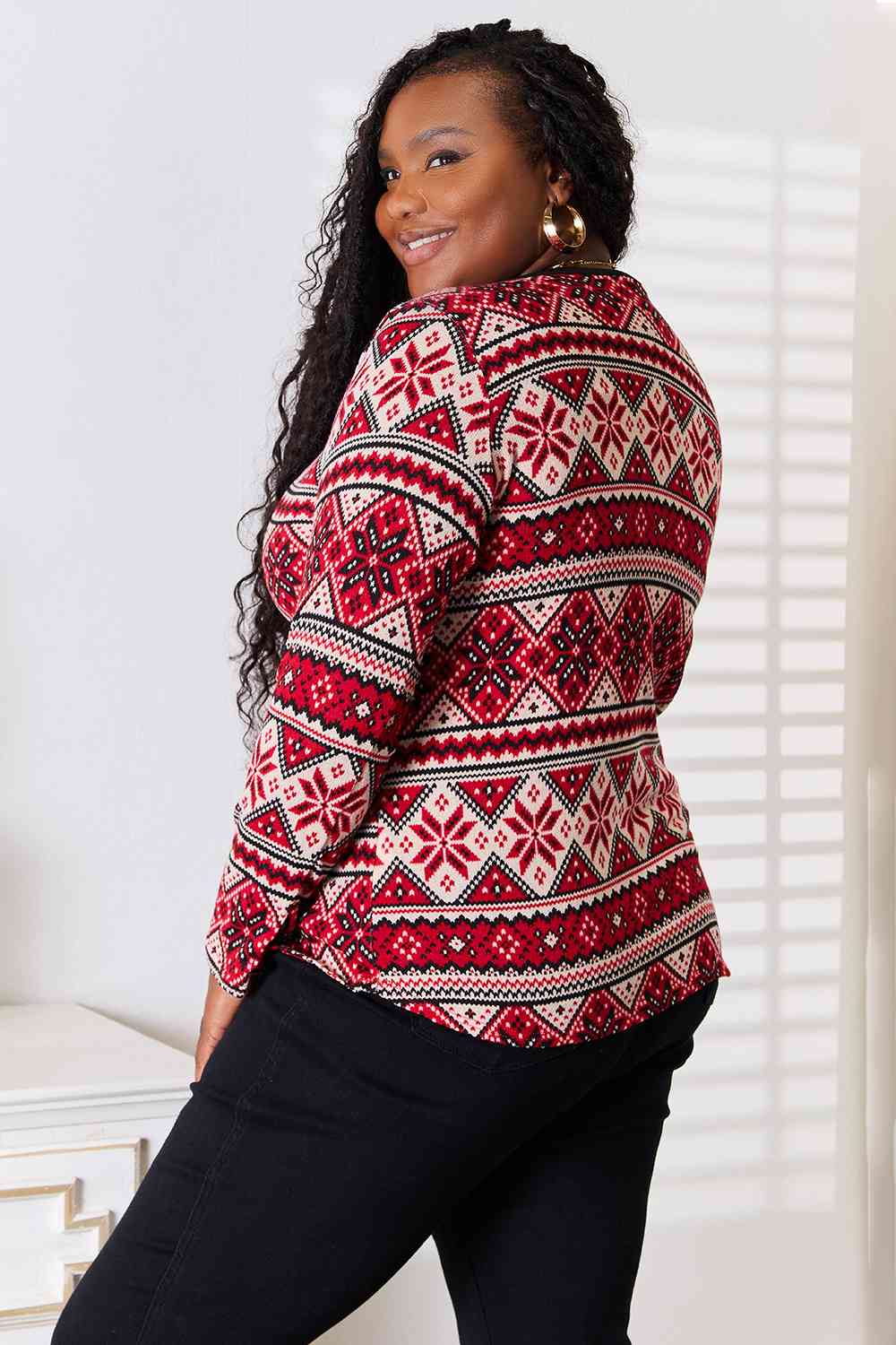 Snowflake Print Long Sleeve Top