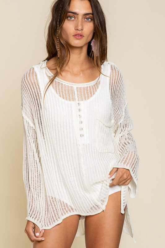 Loose Fit See-through Boat Neck Sweater