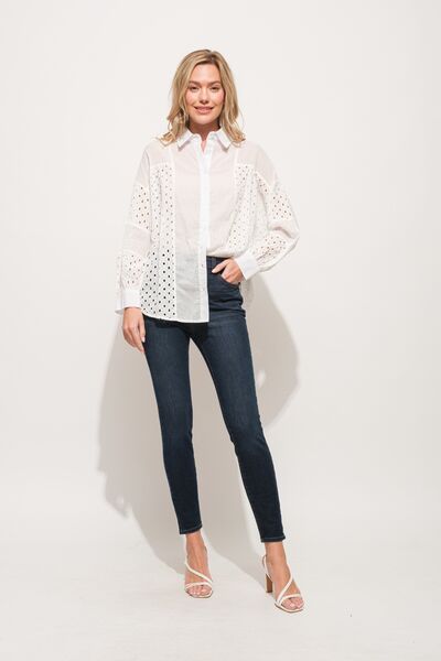 Eyelet Long Sleeve Button Down Shirt