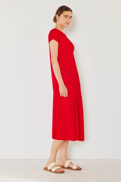 Pleated Cap Sleeve A-Line Dress