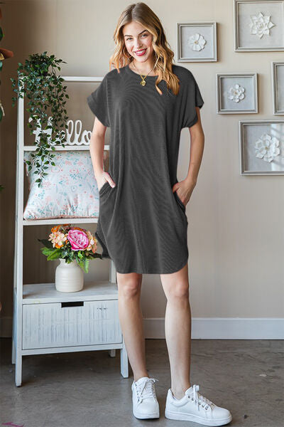 Ribbed Round Neck Short Sleeve Tee Dress