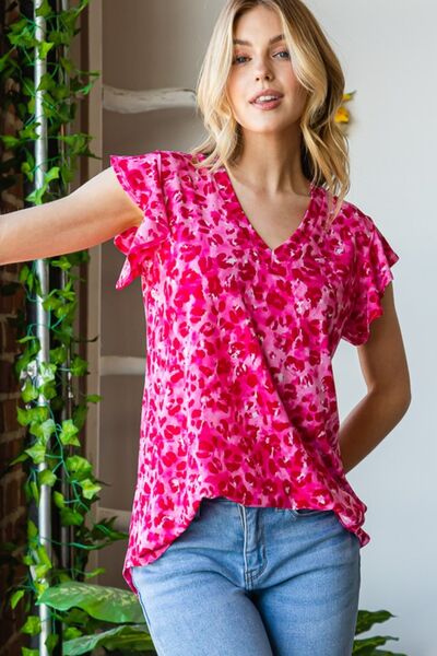 Printed Ruffle Cap Sleeve Top