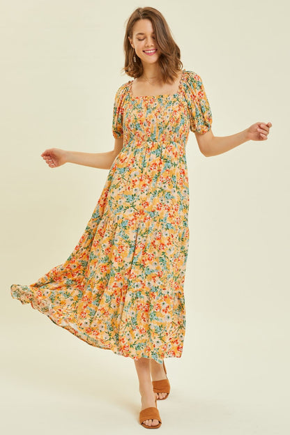 Floral Smocked Tiered Midi Dress