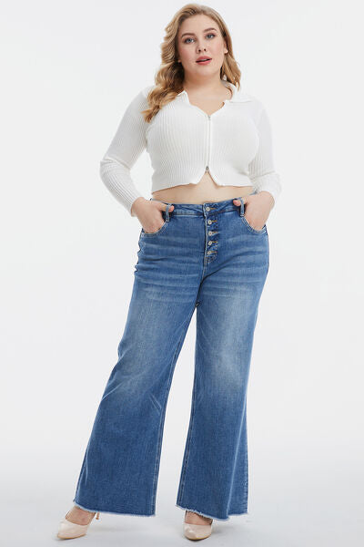 BAYEAS High Waist Button-Fly Raw Hem Wide Leg Jeans