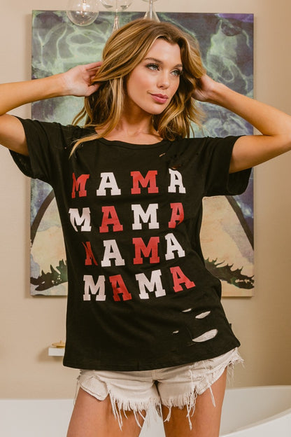 MAMA Graphic Distressed Short Sleeve T-Shirt