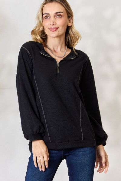 Half Zip Brushed Terry Long Sleeve Top