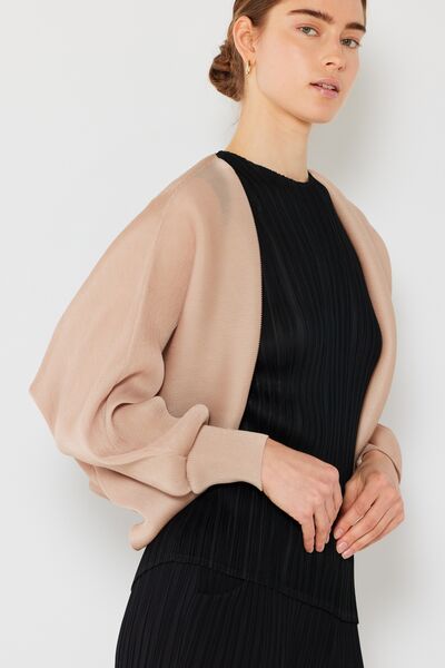 Rib Pleated Puff Sleeve Bolero Cardigan