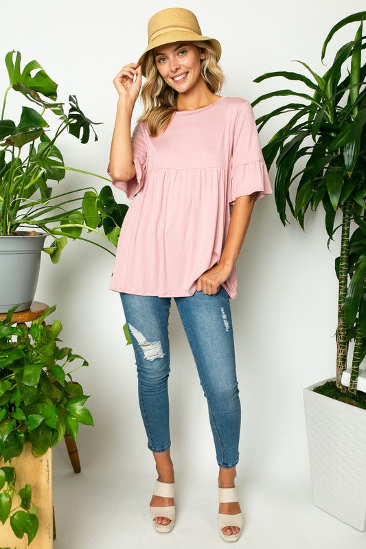 PLUS SOLID RUFFLE SLEEVE LOOSE TOP