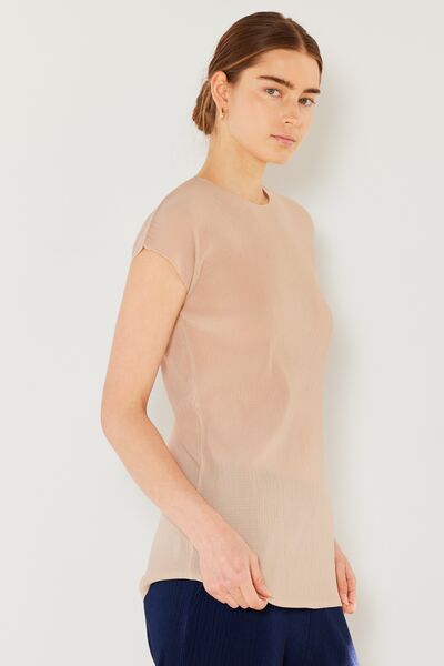 Rib Pleated Cap Sleeve Top