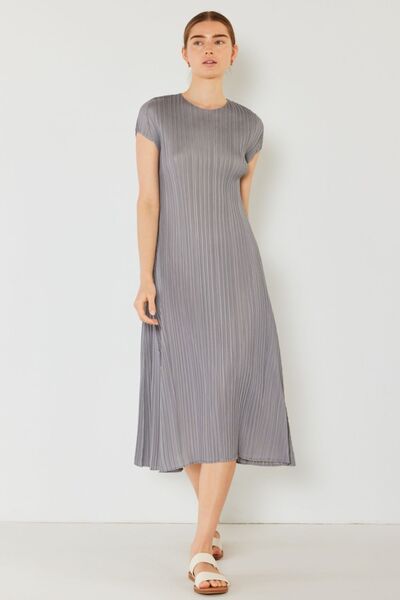 Pleated Cap Sleeve A-Line Dress