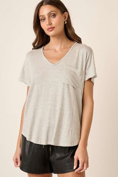 Striped V-Neck Short Sleeve T-Shirt