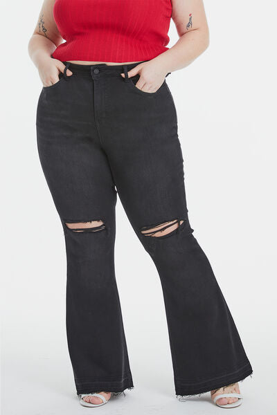 BAYEAS High Waist Distressed Raw Hem Flare Jeans