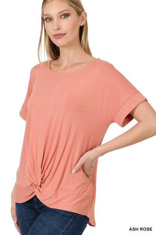 RAYON SPAN CREPE KNOT-FRONT TOP