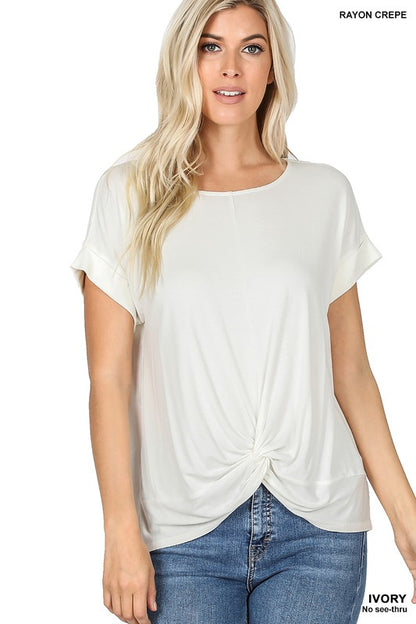 RAYON SPAN CREPE KNOT-FRONT TOP