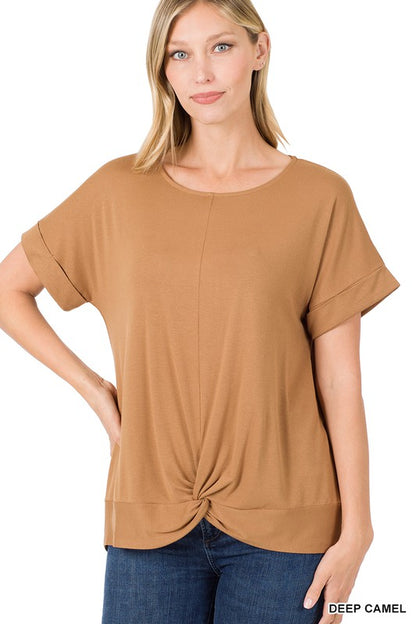 RAYON SPAN CREPE KNOT-FRONT TOP