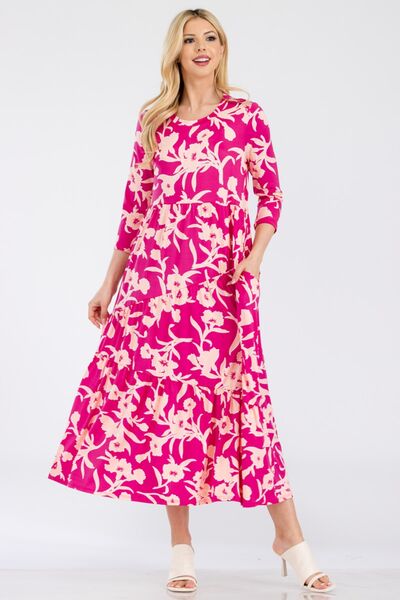 Floral Round Neck Ruffle Hem Dress