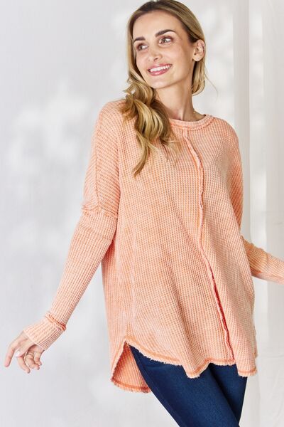 Oversized Washed Waffle Long Sleeve Top