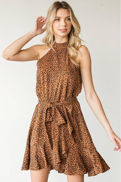 Leopard Belted Sleeveless Dress