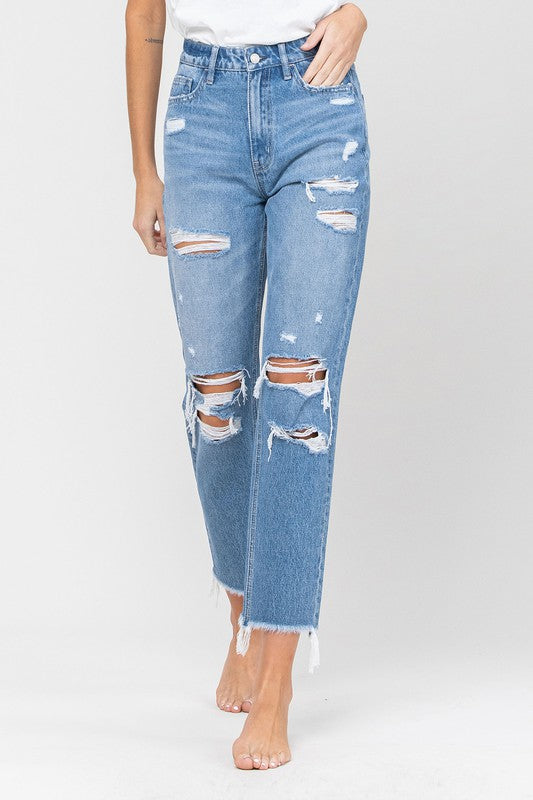 VERVET BY FLYING MONKEY DISTRESSED RAW HEM MOM JEANS