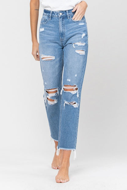 VERVET BY FLYING MONKEY DISTRESSED RAW HEM MOM JEANS