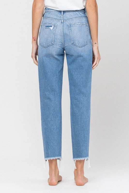 VERVET BY FLYING MONKEY DISTRESSED RAW HEM MOM JEANS