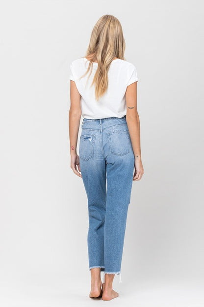 VERVET BY FLYING MONKEY DISTRESSED RAW HEM MOM JEANS