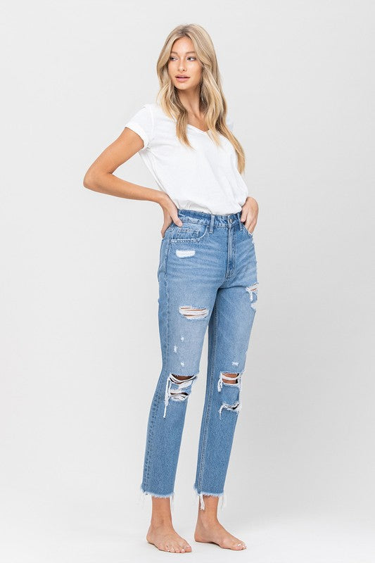 VERVET BY FLYING MONKEY DISTRESSED RAW HEM MOM JEANS